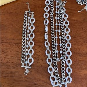 Necklace - 3multi strand white & silver